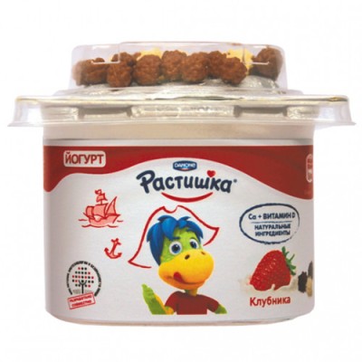 БЗМЖ Йогурт Растишка "Клубника" с белым и шоколадным драже 115гр.