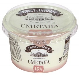 АКЦИЯ!!! БЗМЖ Сметана 15% пл/ст 180г Брест-Литовская