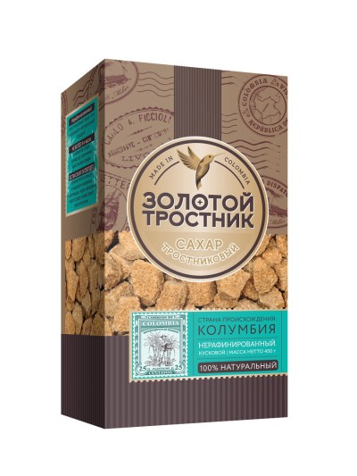 Сахар Золотой тростник куск. трос. нерафир. 0,45кг.