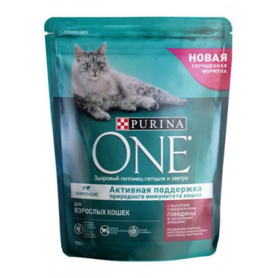 PURINA ONE Корм сухой д/кошек с говядиной и злаками 750гр