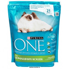 PURINA ONE Корм сухой д/домашних кошек с индейкой и злаками 750гр