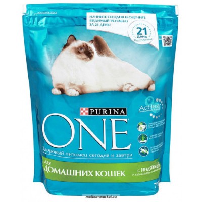 PURINA ONE Корм сухой д/домашних кошек с индейкой и злаками 750гр