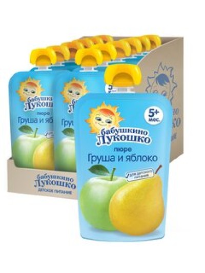 Бабушкино Лукошко Пюре Груша, яблоко 4 мес. 90гр пауч