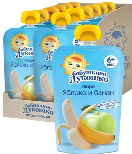Бабушкино Лукошко Пюре Яблоко, банан с 6 мес. 90гр пауч