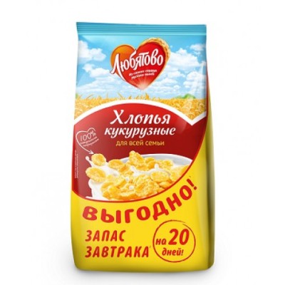 Кукурузные хлопья "Любятово" (пак)  600г