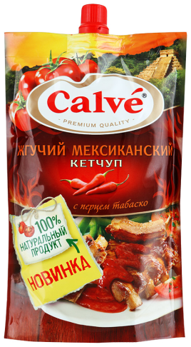 Кетчуп Кальве Жгучий мексиканский с перцем табаско 350г с доз.