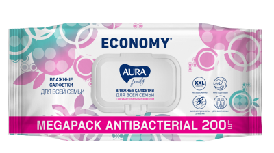 Влажные салфетки для всей семьи антибактер. 200 шт. /AURA