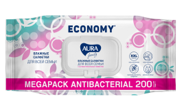 Влажные салфетки для всей семьи антибактер. 200 шт. /AURA