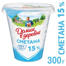 БЗМЖ Сметана 15% Домик в деревне 300г.