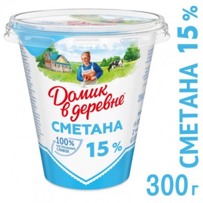 БЗМЖ Сметана 15% Домик в деревне 300г.