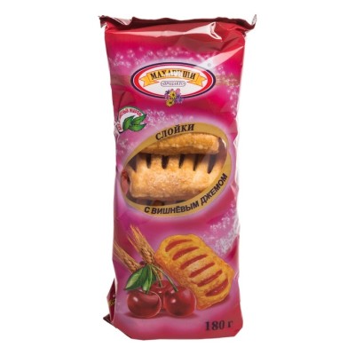 Изделие слоеное "Штрудель"с джемом Вишня 180гр /Махариши/