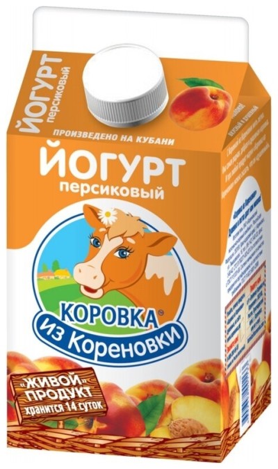 БЗМЖ Йогурт питьевой "Коровка из Кореновки" персиковый 2,5% 450гр