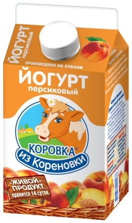 БЗМЖ Йогурт питьевой "Коровка из Кореновки" персиковый 2,5% 450гр