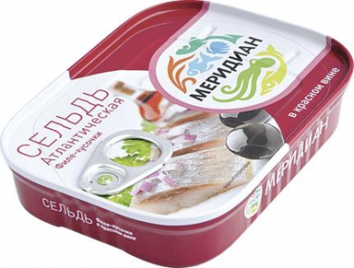 Сельдь атлантическая в красном вине  Меридиан ж/б 115г