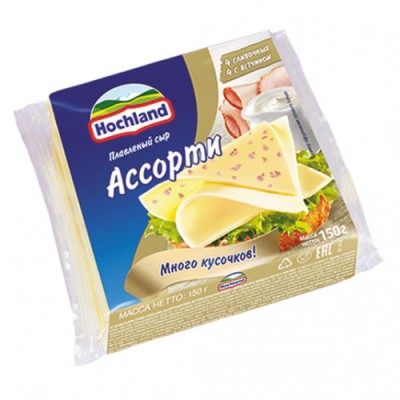 БЗМЖ Сыр плавленый Хохланд ломтевой Ассорти (слив+ветчина) 150г