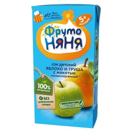 Сок ФрутоНяня яблоко и груша с мякотью 0,2л.