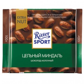 Шоколад Риттер Спорт молочный с цельн. миндалем 100г