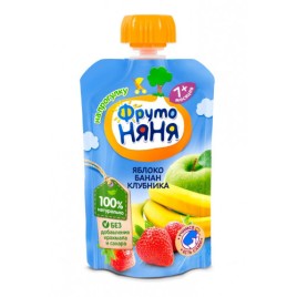 Десерт ФрутоНяня из яблок, бананов и клубники 90г.