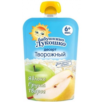 Бабушкино Лукошко Пюре Яблоко, груша творог с 6 мес. 90гр пауч