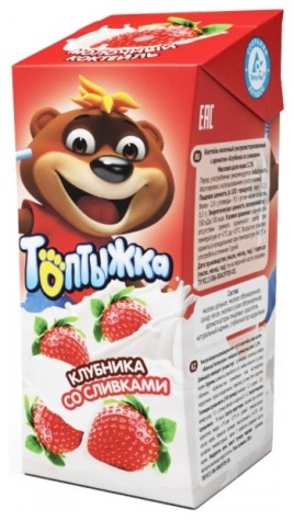 Молочный коктейль Топтыжка клубника со сливками 3,2% 200г