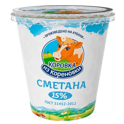 БЗМЖ Сметана "Коровка из Кореновки" 15% 300гр