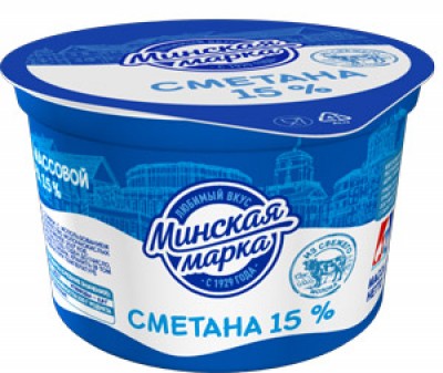 БЗМЖ Сметана Минская Марка 15% 180г стакан ММЗ