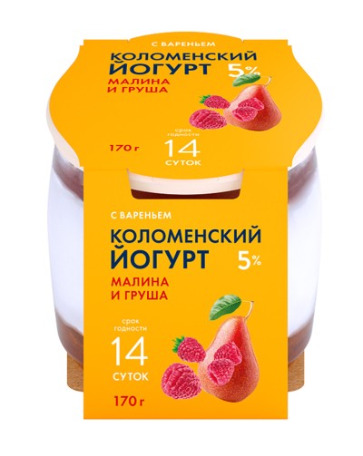 БЗМЖ Йогурт Коломенский 5% малина/груша ст/б 170г