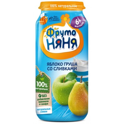 Пюре ФрутоНяня яблоко-груша со сливками Неженка 250г