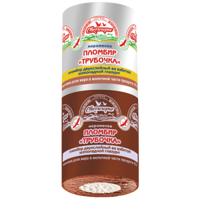 Мороженое двухслойное пломбир шок. и пломбир ванильный во взбитой глазури "Трубочка" 80г Свитлогорье