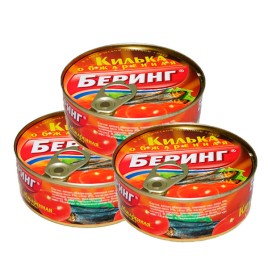Килька в томате Беринг обжаренная 240гр ж/б ключ Омега