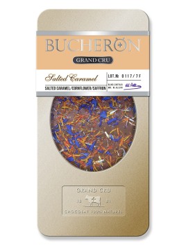 Бушерон GRAND CRU Шоколад молочный с соленой карамелью, шафраном и лепестками василька 100гр. ж/уп.