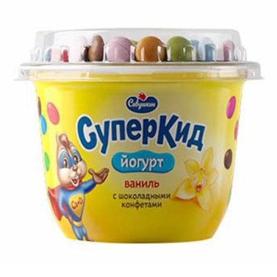 БЗМЖ Йогурт СуперКид ваниль и шоколадные конфеты 2% 103гр п/ст Савушкин