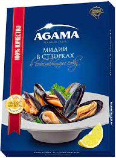 Мидии в створках в собственном соку 450г Agama