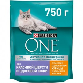 PURINA ONE Корм сухой д/домашних кошек для красивой шерсти 750гр