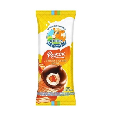Мороженое пломбир ван. с молоком сгущ. вар. 15,0% 120г ваф. рожок Кореновка