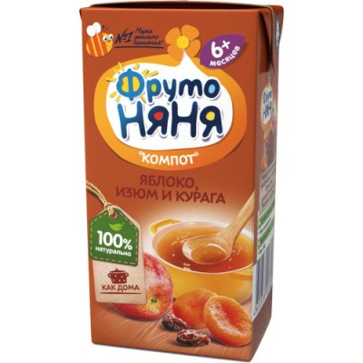 Компот ФрутоНяня из ябл.курага изюм 0,2л.