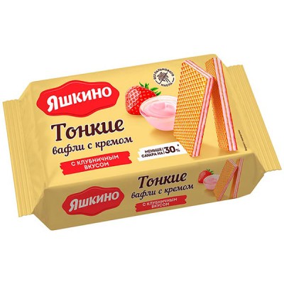 Вафли тонкие с клубничным кремом 144гр Яшкино
