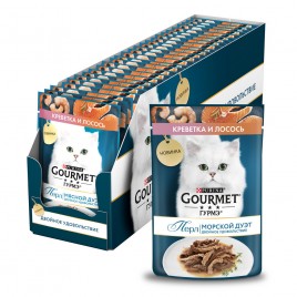 Пауч для кошек Gourmet Purina креветка и лосось 75гр