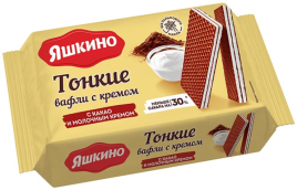 Вафли тонкие с какао и молочным кремом 144гр Яшкино