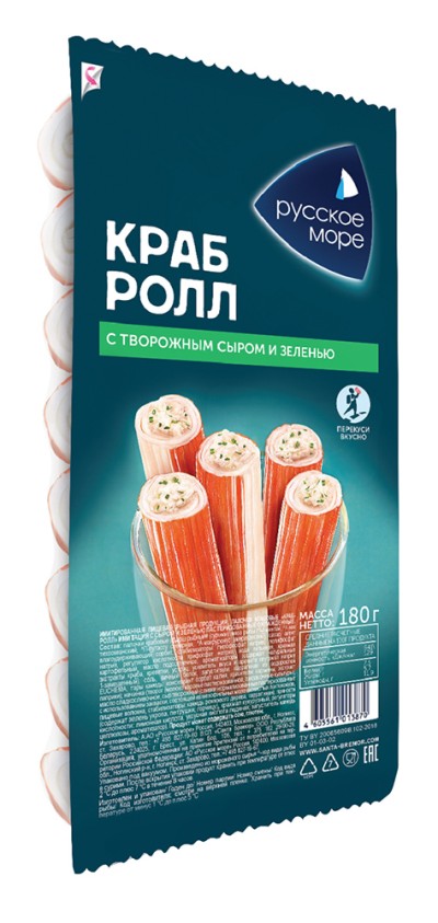 Крабовые палочки "Краб-ролл" с сыром и зеленью 180г Русское море