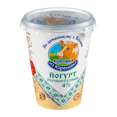 БЗМЖ Йогурт термостатный "Коровка из Кореновки" 4% 300гр стакан