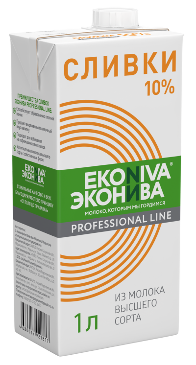БЗМЖ Сливки 10% 1л Эконива
