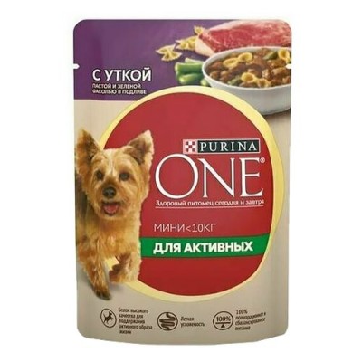 PURINA ONE Корм для активных собак мини с уткой пастой и зел. фасолью в подливе 85гр