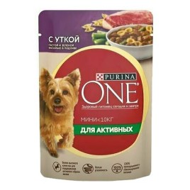 PURINA ONE Корм для активных собак мини с уткой пастой и зел. фасолью в подливе 85гр