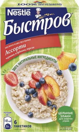Каша овсяная Быстров Ассорти (черника, клубника. персик) 240г 6пак.