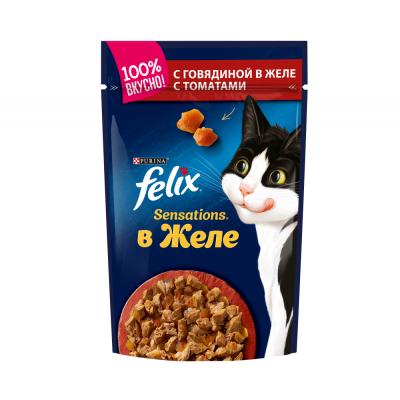 FELIX Sensations Корм для кошек говядина в желе с томатами 75гр пауч
