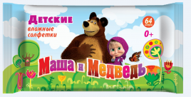 Детские влажные салфетки Маша и Медведь 64шт