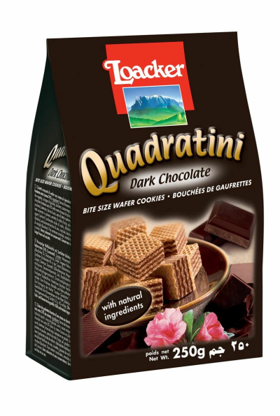 Вафли Квадратини Темный Шоколад 250гр Loacker