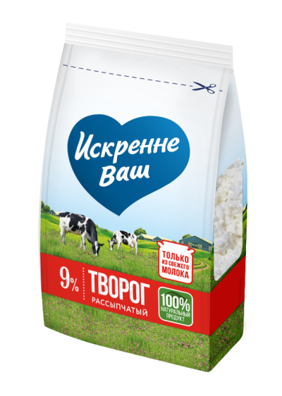 БЗМЖ Творог Искренне Ваш  9% 500г пакет  Дмитрогорск