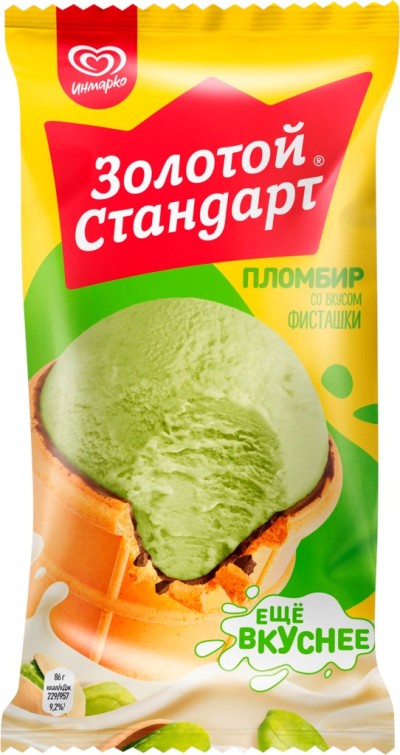 Мороженое Золотой стандарт пломбир фисташковый стаканчик ваф. 90гр Инмарко